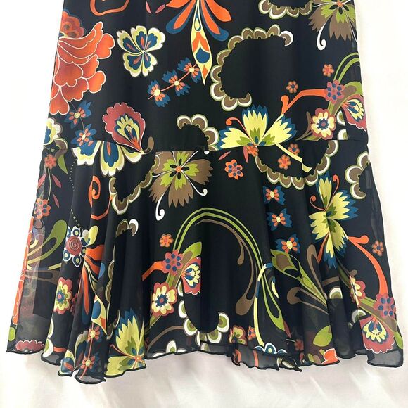 BENTLEY A. Y2K Black Multicolor Floral Midi Skirt Ruffles Womens 8 Fairy Whimsy - Picture 3 of 6